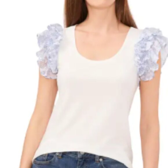NWOT CeCe Double Ruffle Sleeve Top - Picture 1 of 7